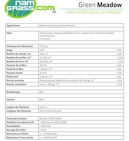 namgrass fiche technique